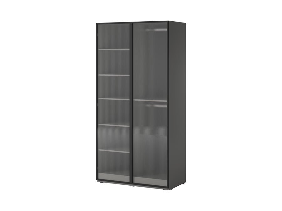 Kleiderschrank – Nordic – Moderner Drehtürenschrank mit geriffelten Glastüren und viel Stauraum