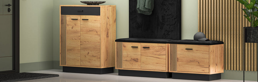 Schuhschrank – VASCO – Moderner Schuhturm mit Holzoptik