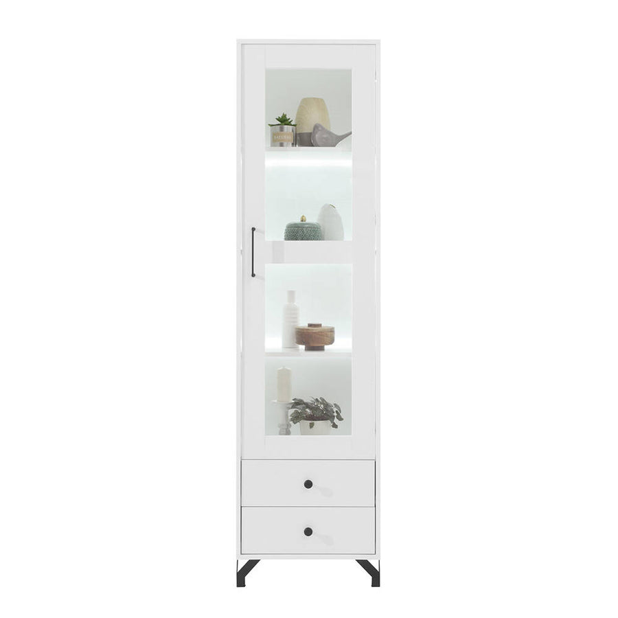 Wohnzimmer Set – 4 Teile – BERGEN System – Weiß – Modernes Design mit Glas & Stauraum