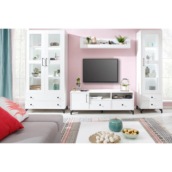 Wohnzimmer Set – 5 Teile – BERGEN System – Weiß – Modernes Design mit Medienfokus