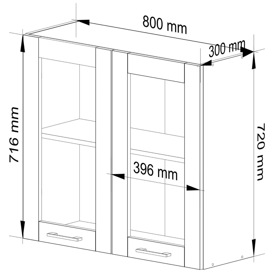 Hängeschrank Vitrine W80 – OLIWIA – Elegante Glaslösung für moderne Küchenräume