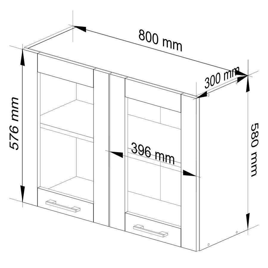 Hängeschrank Vitrine W80 – OLIWIA – Elegante Glasfront für stilvolle Küchenräume