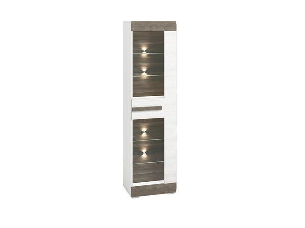 Vitrine – BLANCO 0201 – Elegante Schmalvitrine mit Glaselementen