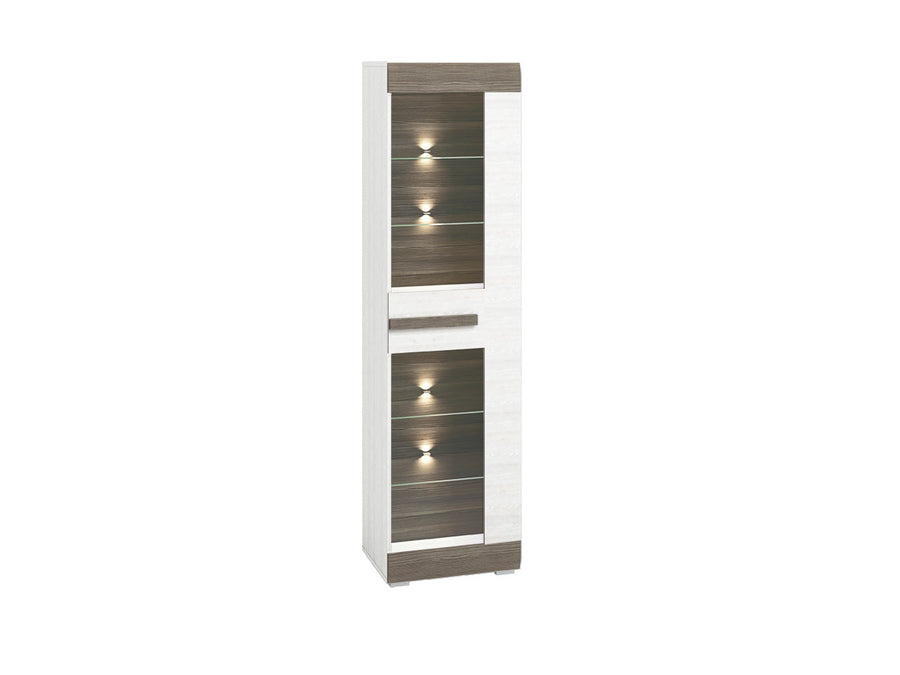 Vitrine – BLANCO 0201 – Elegante Schmalvitrine mit Glaselementen