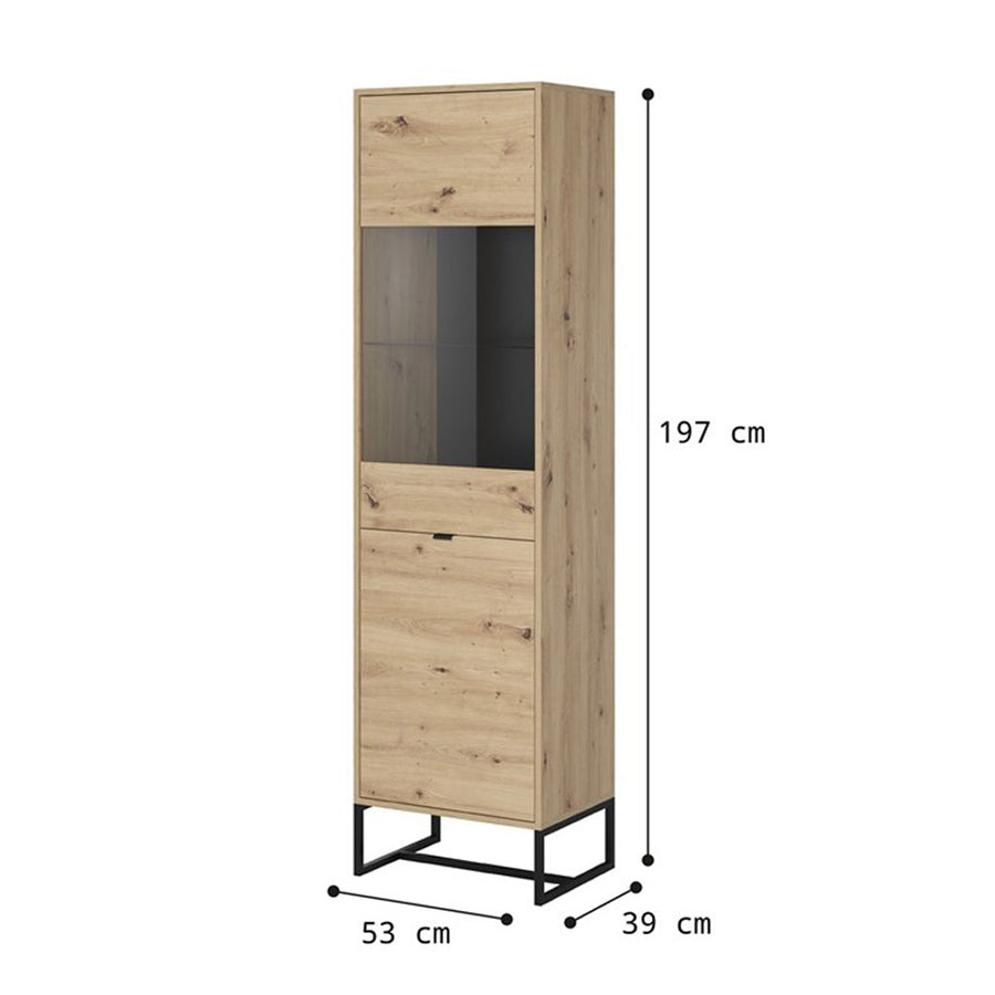 Vitrine – AMBER – moderne Standvitrine mit Holzoptik