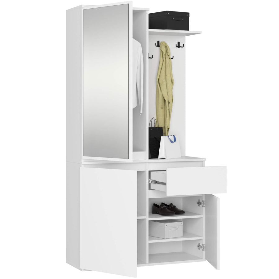 Garderobe – ENTRO – Garderobenschrank mit Spiegel, 3 Türen und Schublade