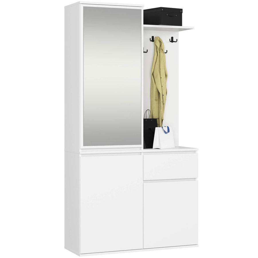 Garderobe – ENTRO – Garderobenschrank mit Spiegel, 3 Türen und Schublade