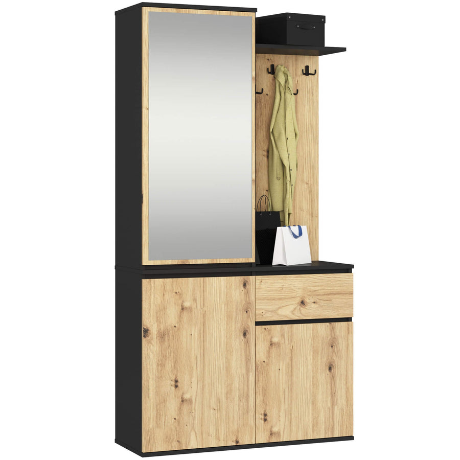 Garderobe – ENTRO – Garderobenschrank mit Spiegel, 3 Türen und Schublade