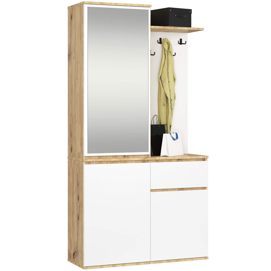 Garderobe – ENTRO – Garderobenschrank mit Spiegel, 3 Türen und Schublade