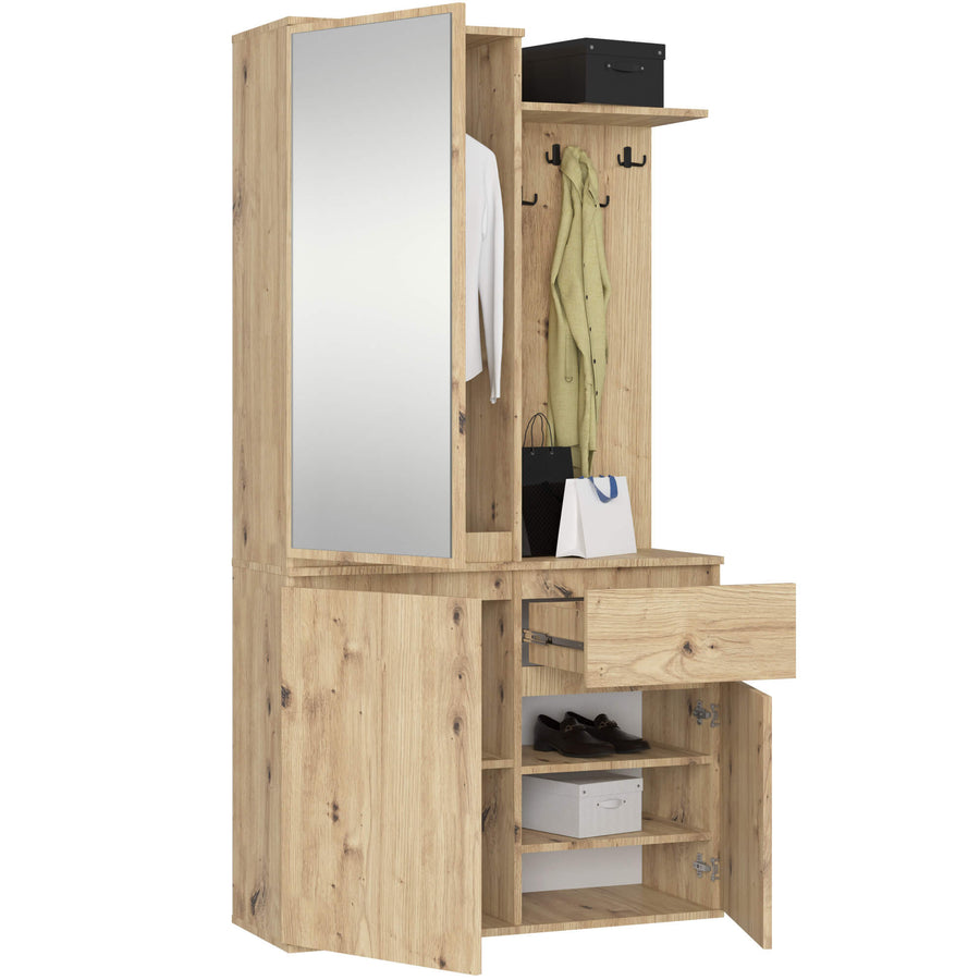 Garderobe – ENTRO – Garderobenschrank mit Spiegel, 3 Türen und Schublade