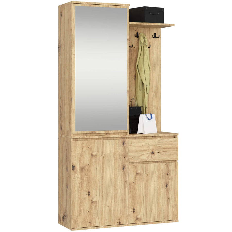 Garderobe – ENTRO – Garderobenschrank mit Spiegel, 3 Türen und Schublade