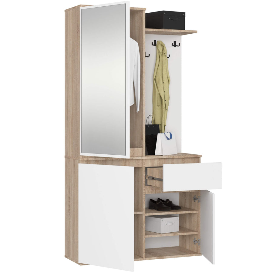 Garderobe – ENTRO – Garderobenschrank mit Spiegel, 3 Türen und Schublade