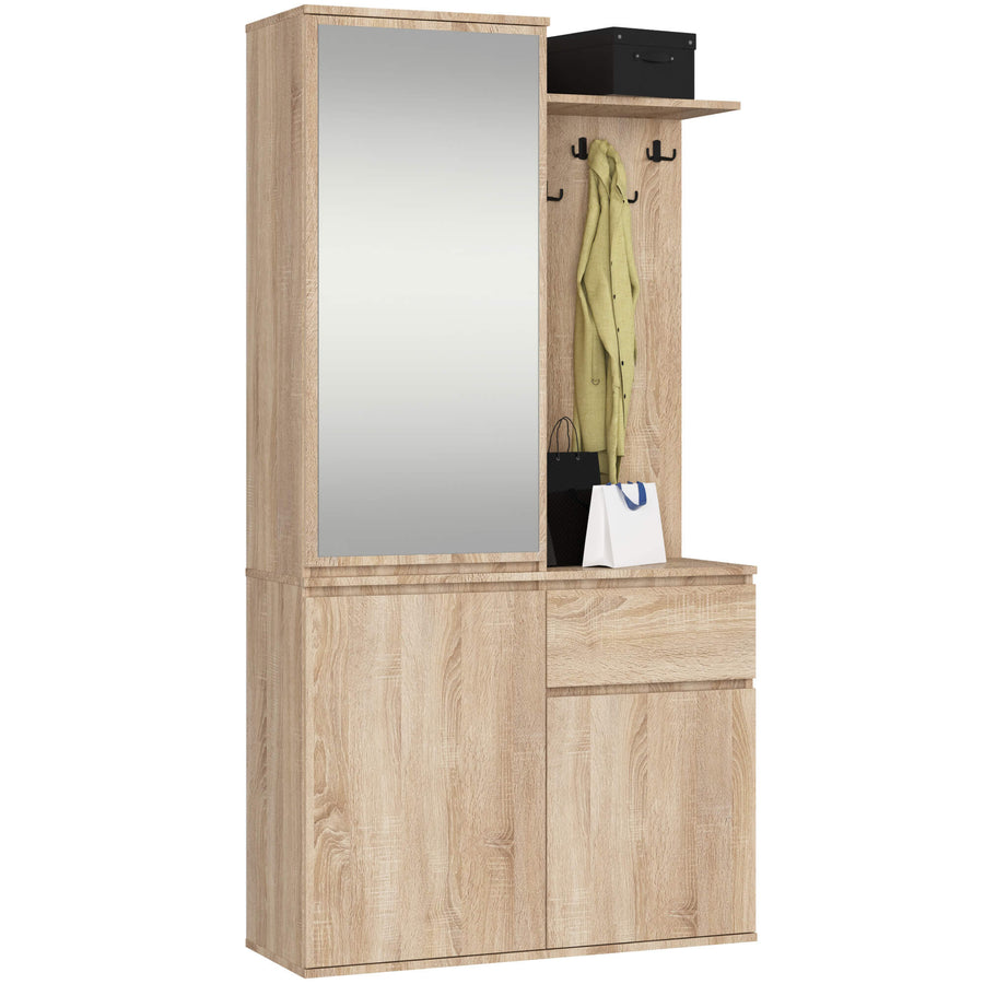 Garderobe – ENTRO – Garderobenschrank mit Spiegel, 3 Türen und Schublade