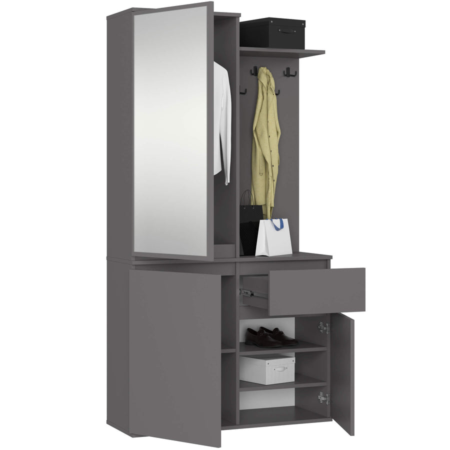 Garderobe – ENTRO – Garderobenschrank mit Spiegel, 3 Türen und Schublade