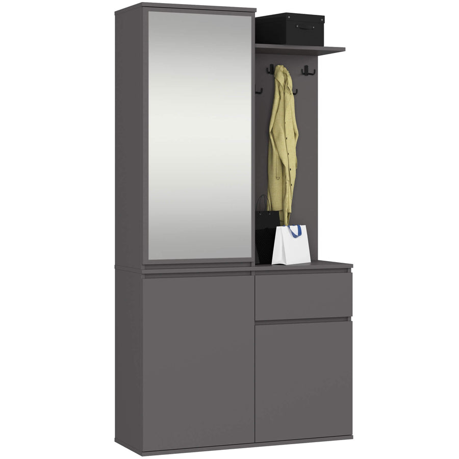 Garderobe – ENTRO – Garderobenschrank mit Spiegel, 3 Türen und Schublade