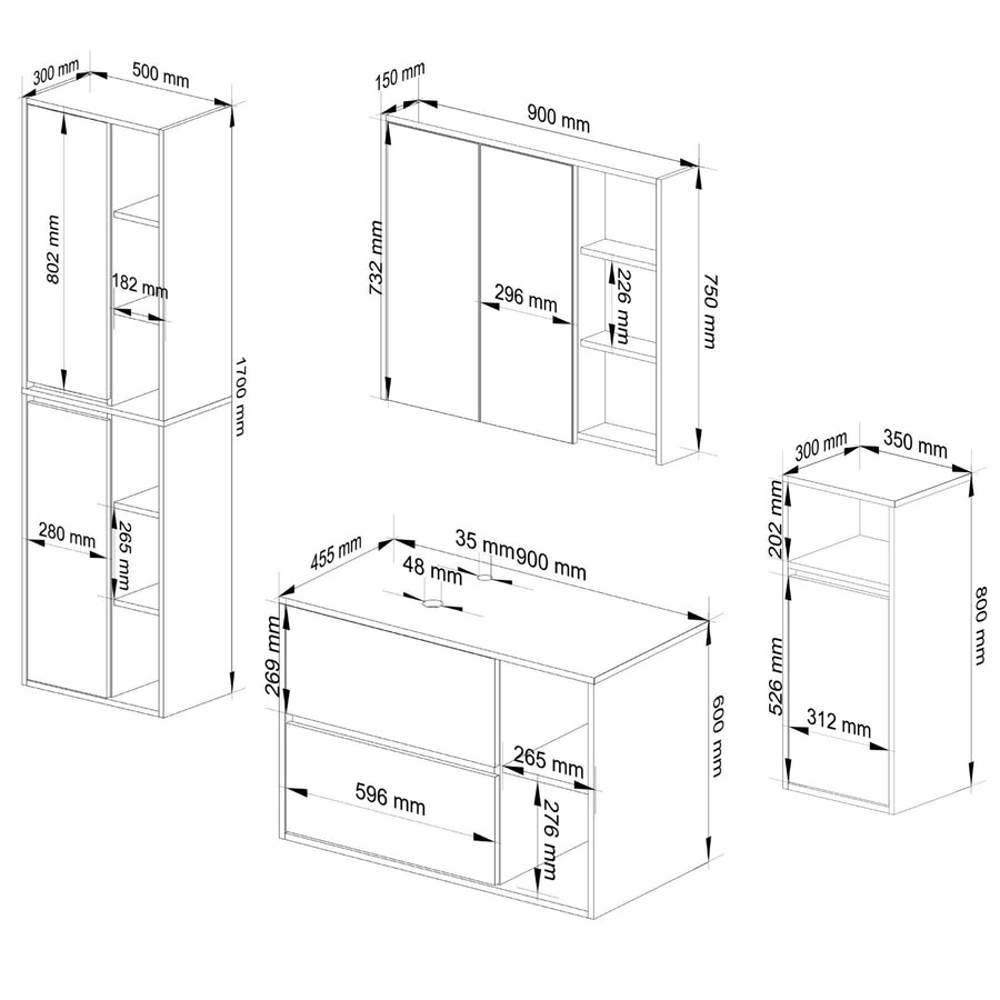Badezimmer Set – 4 Teile – VAMI – Modernes Hängeset mit stilvollem Stauraum