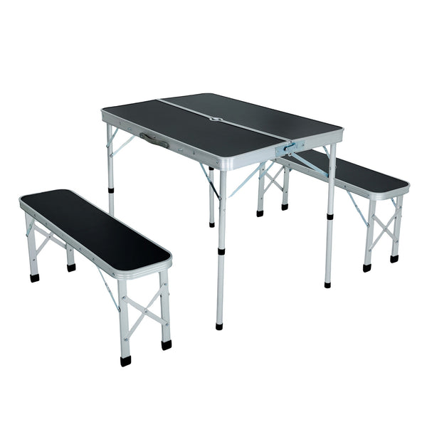Campingmöbel Set – ROI – Klappbarer Campingtisch mit 2 Sitzbänken für Outdoor und Reisen
