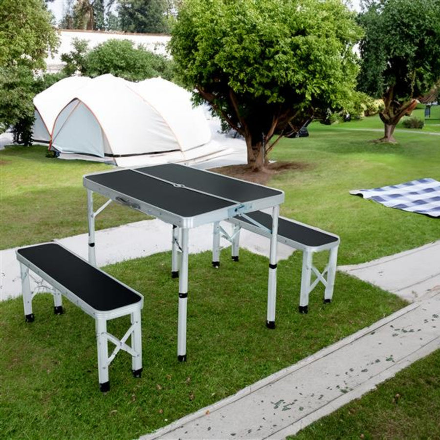 Campingmöbel Set – ROI – Klappbarer Campingtisch mit 2 Sitzbänken für Outdoor und Reisen