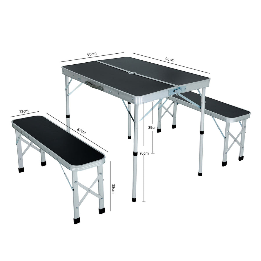 Campingmöbel Set – ROI – Klappbarer Campingtisch mit 2 Sitzbänken für Outdoor und Reisen