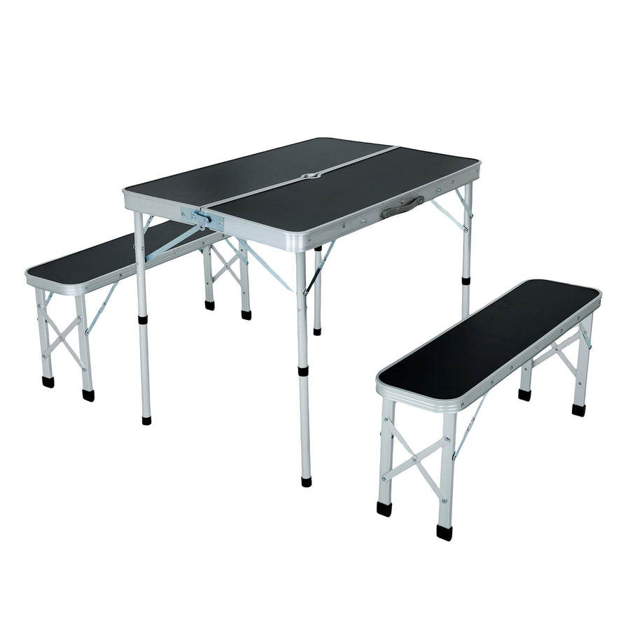 Campingmöbel Set – ROI – Klappbarer Campingtisch mit 2 Sitzbänken für Outdoor und Reisen