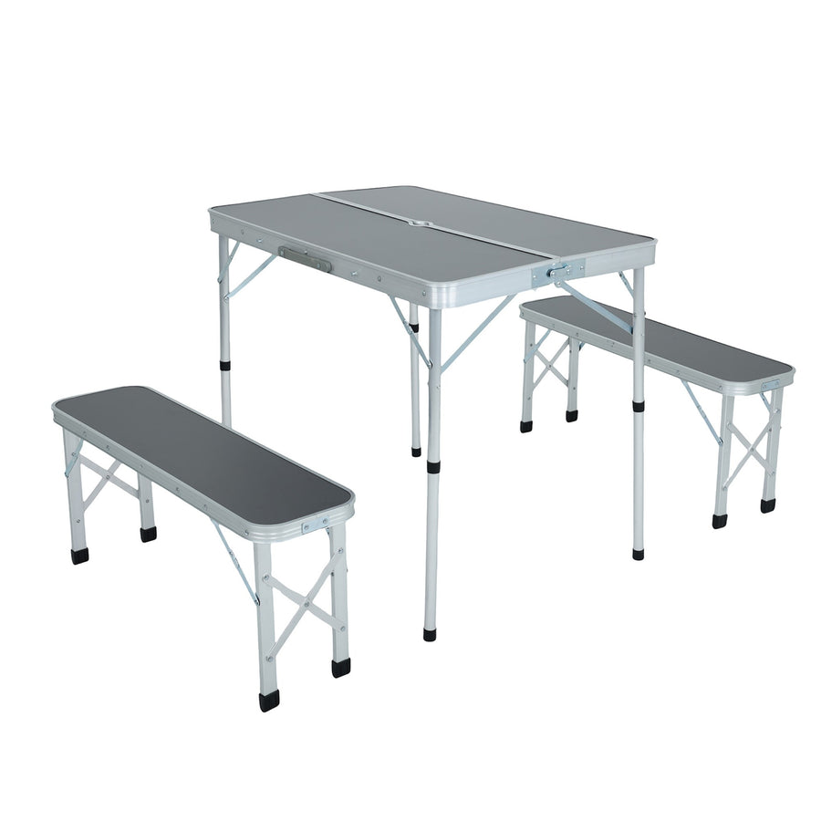 Campingmöbel Set – ROI – Klappbarer Campingtisch mit 2 Sitzbänken für Outdoor und Reisen