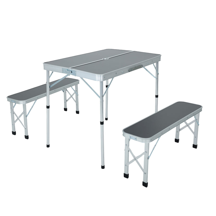 Campingmöbel Set – ROI – Klappbarer Campingtisch mit 2 Sitzbänken für Outdoor und Reisen